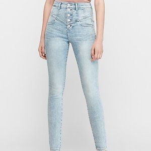 EXPRESS Super High Waisted Exposed Button Fly Ankle Skinny Jeans